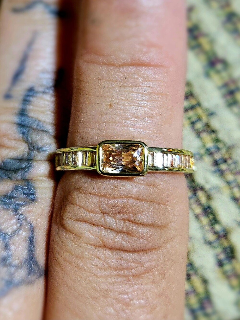 18K Gold Filled Bezel-Set Champagne Radiant-Cut Baguette Band Ring